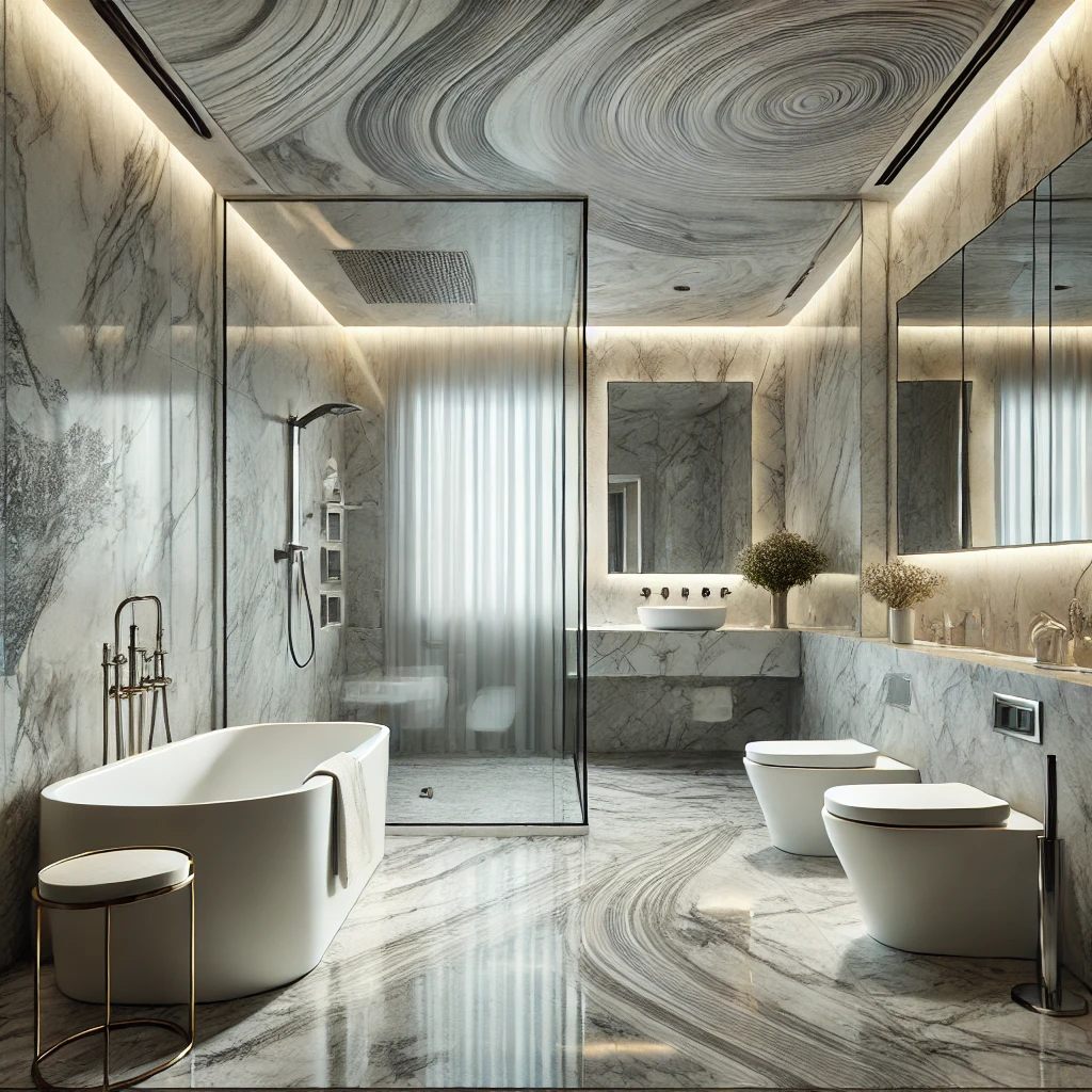 Design inspiration render of a dark stone walk-in shower